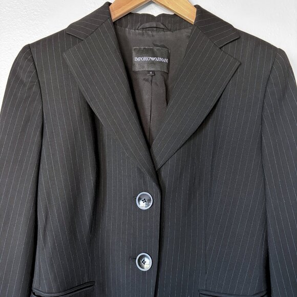 Emporio Armani Pinstripe Black Blazer Womens 10 Business Casual Office Luxury - Picture 2 of 14